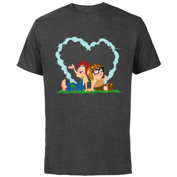 Disney and Pixar’s Up Young Carl and Ellie Dreaming - Short Sleeve Cotton T-Shirt for Adults - Customized-Charcoal