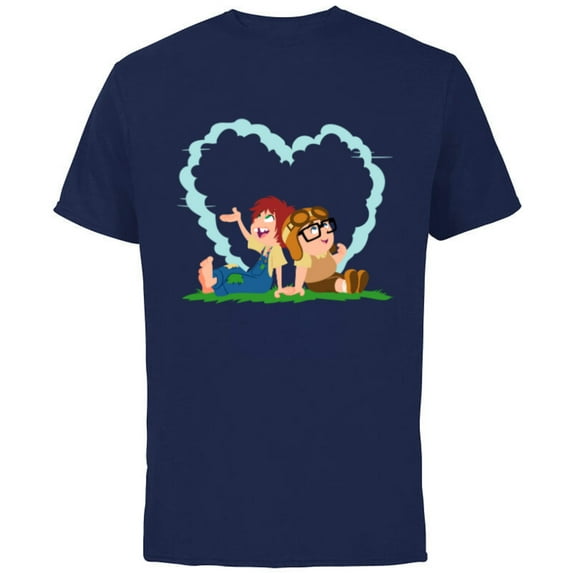 Disney and Pixar’s Up Young Carl and Ellie Dreaming - Short Sleeve Cotton T-Shirt for Adults - Customized-Navy