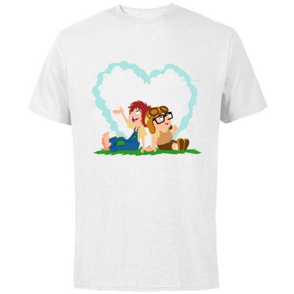 Disney and Pixar’s Up Young Carl and Ellie Dreaming - Short Sleeve Cotton T-Shirt for Adults - Customized-White