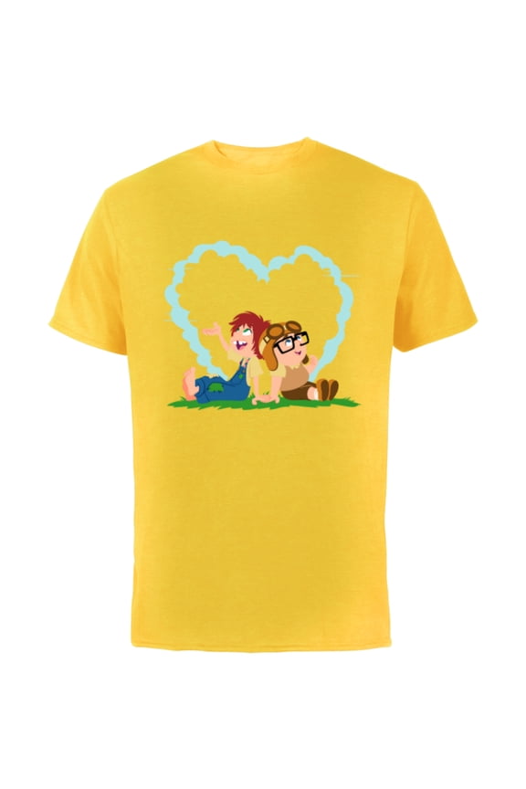Disney and Pixar’s Up Young Carl and Ellie Dreaming - Short Sleeve Cotton T-Shirt for Adults - Customized-Yellow