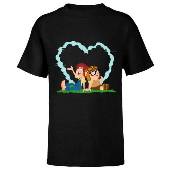 Disney and Pixar’s Up Young Carl and Ellie Dreaming - Short Sleeve T-Shirt for Kids - Customized-Black