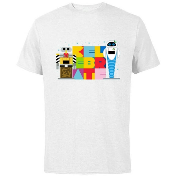 Disney and Pixar's WALL-E & EVE Christmas Holiday Celebrate - Short Sleeve Cotton T-Shirt for Adults - Customized-White