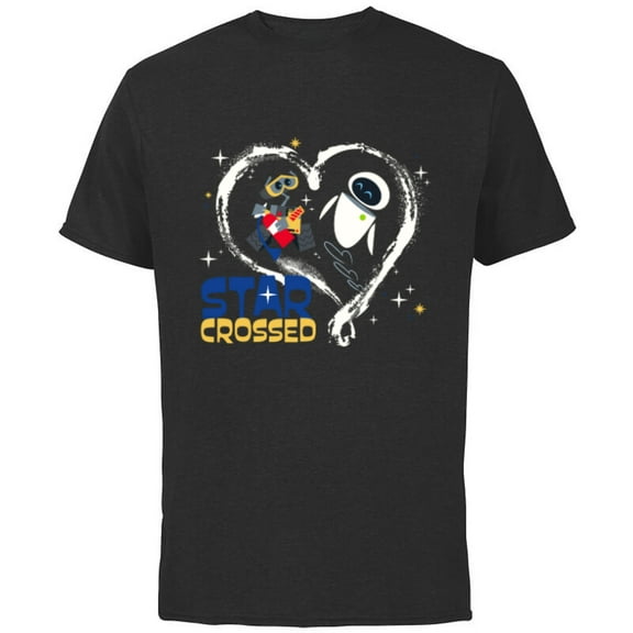 Disney and Pixar’s Wall-E and EVE Star Crossed Heart - Short Sleeve Cotton T-Shirt for Adults - Customized-Black
