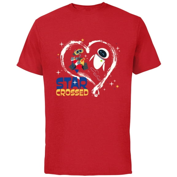 Disney and Pixar’s Wall-E and EVE Star Crossed Heart - Short Sleeve Cotton T-Shirt for Adults - Customized-Red