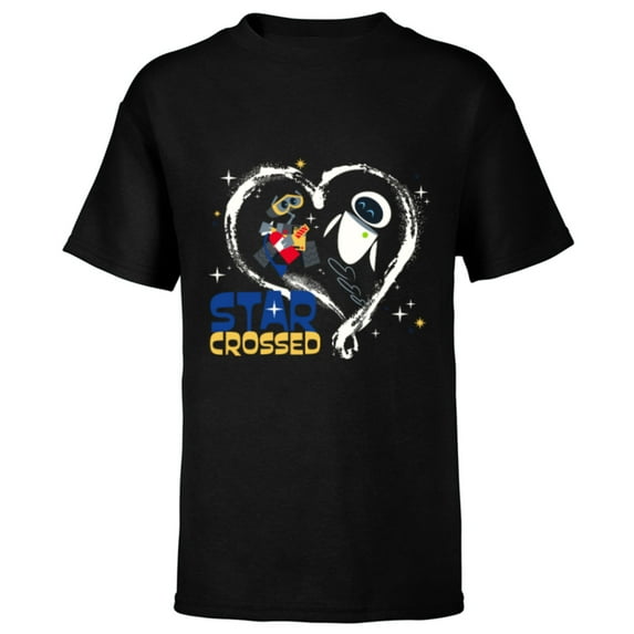 Disney and Pixar’s Wall-E and EVE Star Crossed Heart - Short Sleeve T-Shirt for Kids - Customized-Black