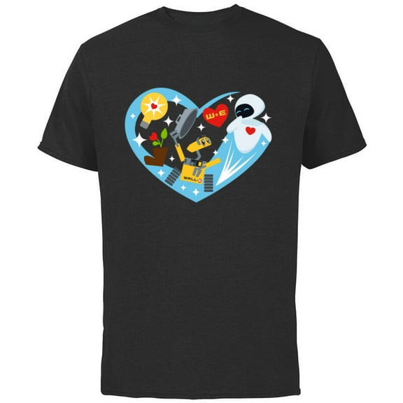 Disney and Pixar’s Wall-E and Eve Heart Valentine’s Day - Short Sleeve Cotton T-Shirt for Adults - Customized-Black
