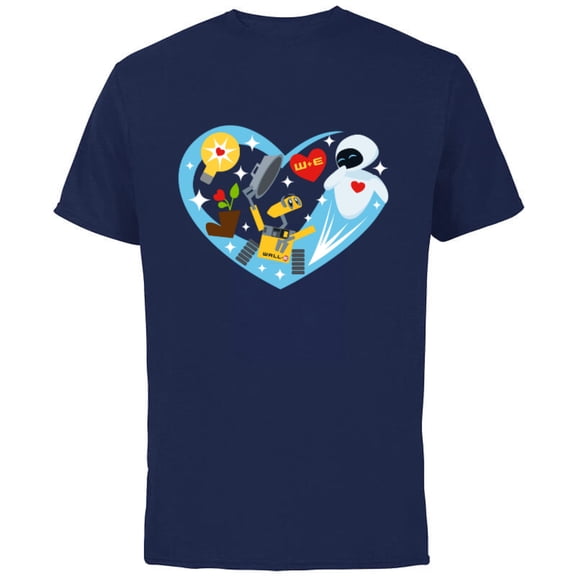 Disney and Pixar’s Wall-E and Eve Heart Valentine’s Day - Short Sleeve Cotton T-Shirt for Adults - Customized-Navy