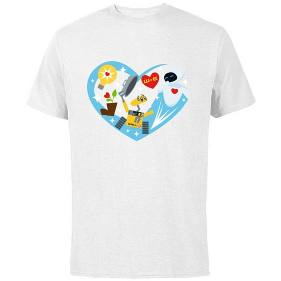 Disney and Pixar’s Wall-E and Eve Heart Valentine’s Day - Short Sleeve Cotton T-Shirt for Adults - Customized-White