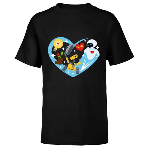 Disney and Pixar’s Wall-E and Eve Heart Valentine’s Day - Short Sleeve T-Shirt for Kids – Customized-Black