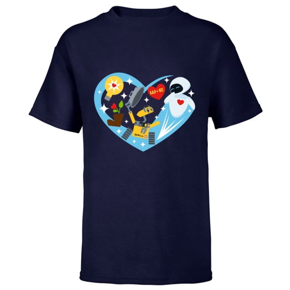 Disney and Pixar’s Wall-E and Eve Heart Valentine’s Day - Short Sleeve T-Shirt for Kids – Customized-Navy