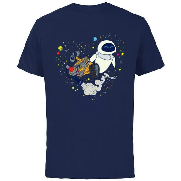 Disney and Pixar’s Wall-E and Eve Planetary Heart - Short Sleeve Cotton T-Shirt for Adults - Customized-Navy