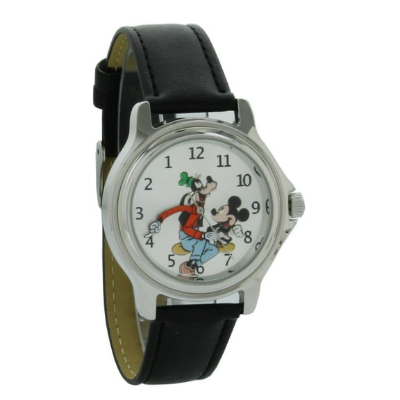 Disney by MZ BURGER Men's 18mm Vintage Style Metal Buckle Wristwatch, Silver & Black, (GFY003)