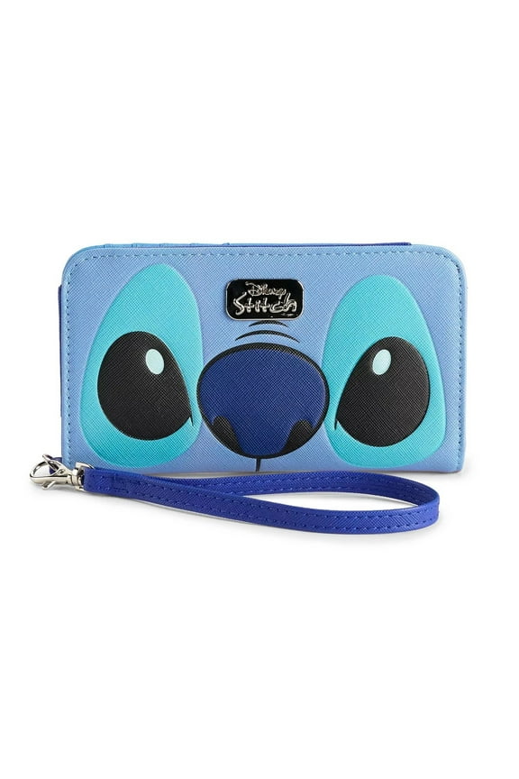 Disney by Mainstreet Classics Stitch Face Women's Bifold Clutch Wallet, Blue