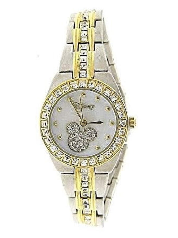 by Mickey Mouse Women's 20mm Two-Tone Rhinestone Bracelet Wristwatch, Silver & Gold, (MK2042)
