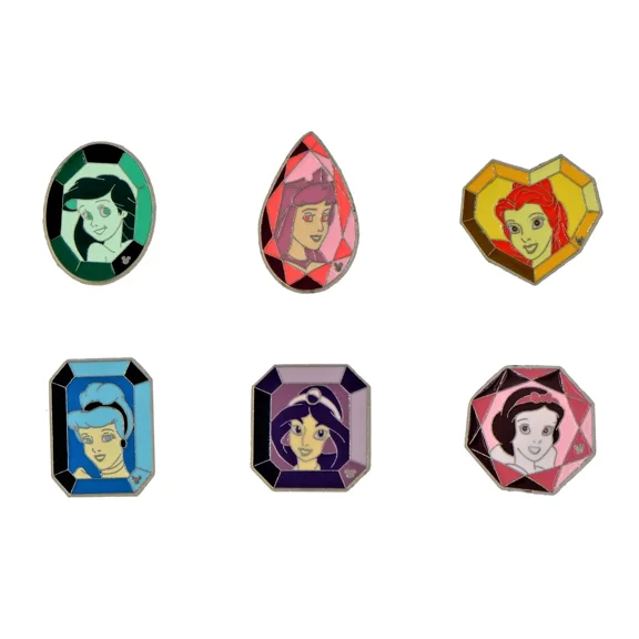 Disney by Princess Gems Female Princess Button Pins, 6 Counts