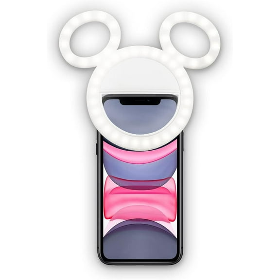 Disney iJoy Mickey Mouse Clip On Selfie Ring Light for Phone- Rechargeable LED Ring Light for iPhone and other devices- Small Ring Light Clip On Selfie Light- 3 Light Settings Disney Selfie