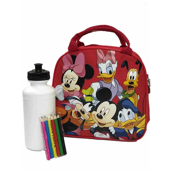Disney mickey Mouse & Friends Red Lunch Box with Water Bottle - Lunch Bag Set