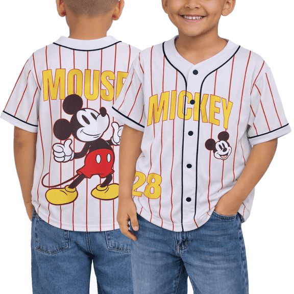 Marvel Boys Baseball Jersey Spider-Man Mickey Mouse Button Up Sports Jersey for Kids