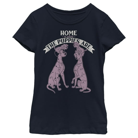 Girl's One Hundred and One Dalmatians Home is Where the Puppies Are  Graphic Tee Navy Blue Small