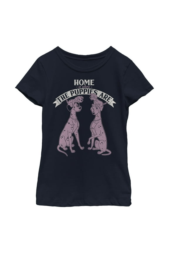 Girl's One Hundred and One Dalmatians Home is Where the Puppies Are Graphic Tee Navy Blue Small