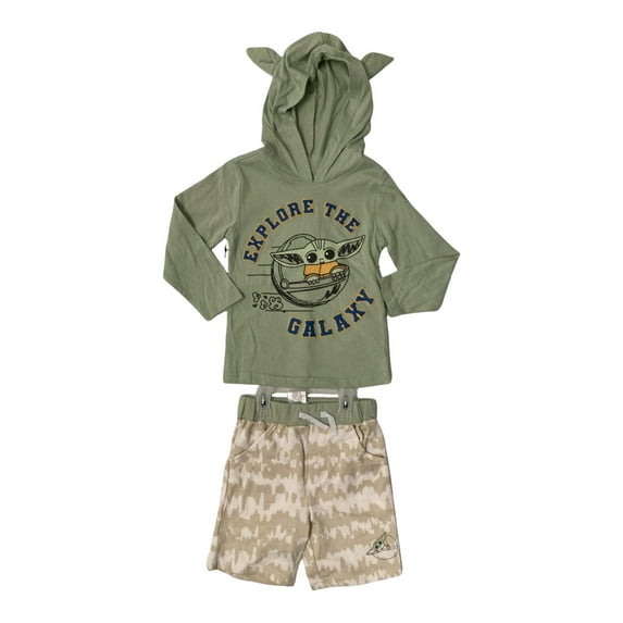 Disney's Boy's Star Wars The Mandalorian Baby Yoda Hoodie & Shorts Set (4T)