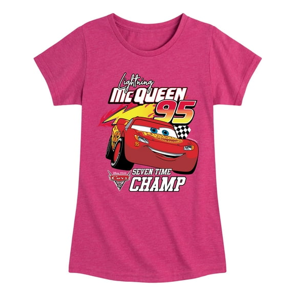 Disney's Cars - Lightning Mc Queen Seven Time Champ - Toddler And Youth Girls Short Sleeve Graphic T-Shirt