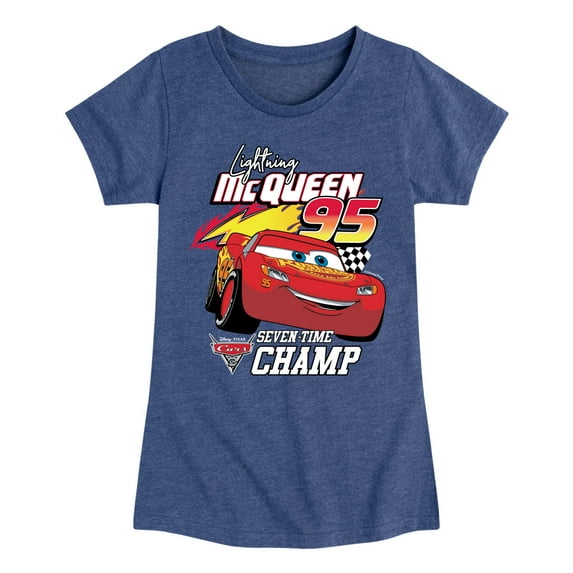 Disney's Cars - Lightning Mc Queen Seven Time Champ - Toddler And Youth Girls Short Sleeve Graphic T-Shirt