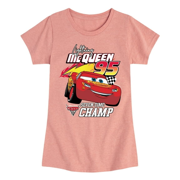Disney's Cars - Lightning Mc Queen Seven Time Champ - Toddler And Youth Girls Short Sleeve Graphic T-Shirt