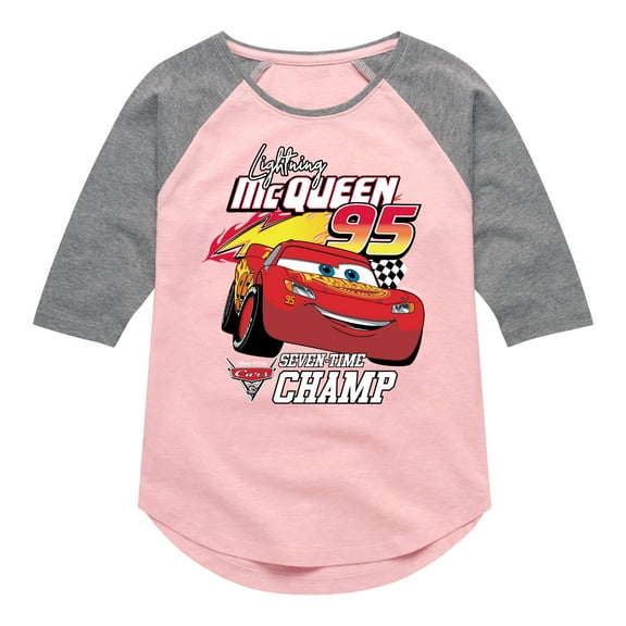 Disney's Cars - Lightning Mc Queen Seven Time Champ - Toddler And Youth Raglan Graphic T-Shirt