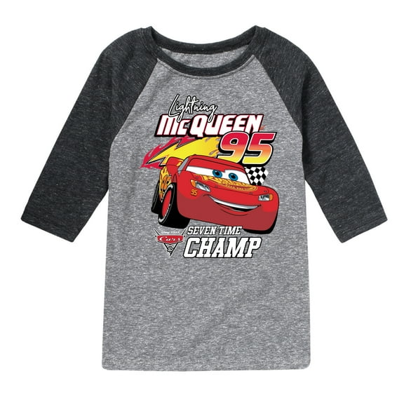 Disney's Cars - Lightning Mc Queen Seven Time Champ - Toddler And Youth Raglan Graphic T-Shirt