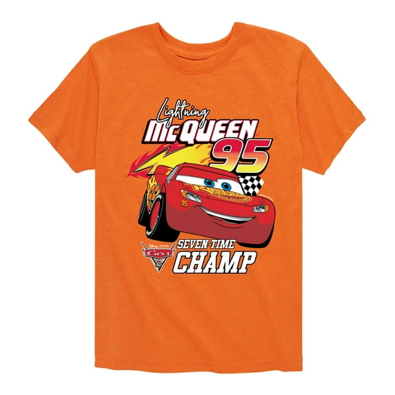 Disney's Cars - Lightning McQueen Seven Time Champ - Boy's Toddler And Youth Short Sleeve Graphic T-Shirt