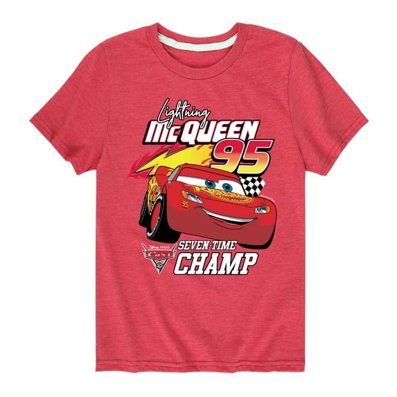 Disney's Cars - Lightning McQueen Seven Time Champ - Boy's Toddler And Youth Short Sleeve Graphic T-Shirt
