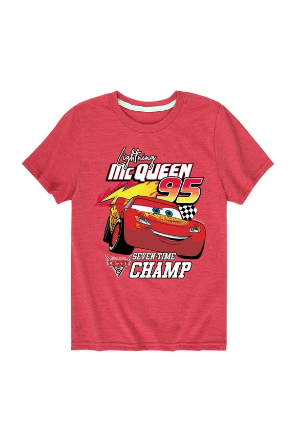 Disney's Cars - Lightning McQueen Seven Time Champ - Boy's Toddler And Youth Short Sleeve Graphic T-Shirt