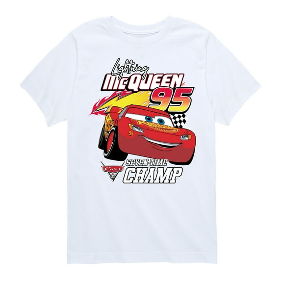 Disney's Cars - Lightning McQueen Seven Time Champ - Boy's Toddler And Youth Short Sleeve Graphic T-Shirt
