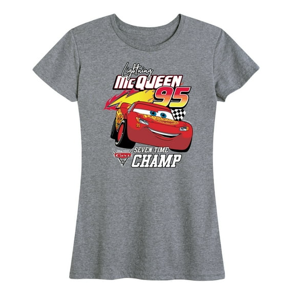 Disney's Cars - Lightning McQueen Seven Time Champ - Women's Short Sleeve Graphic T-Shirt