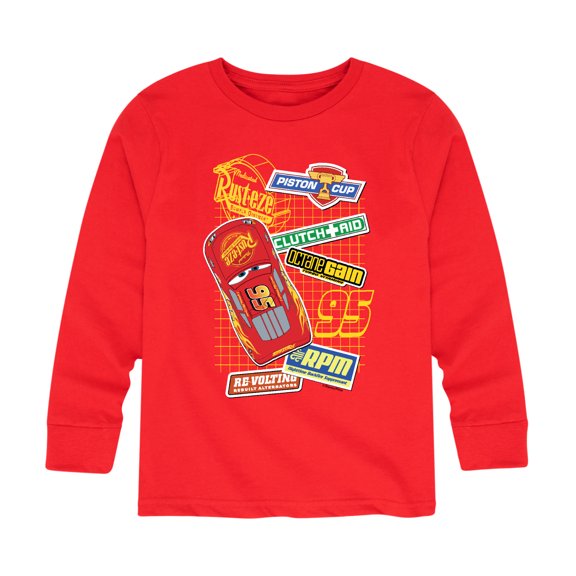 Disney's Cars - McQueen Decals - Toddler And Youth Long Sleeve Graphic T-Shirt
