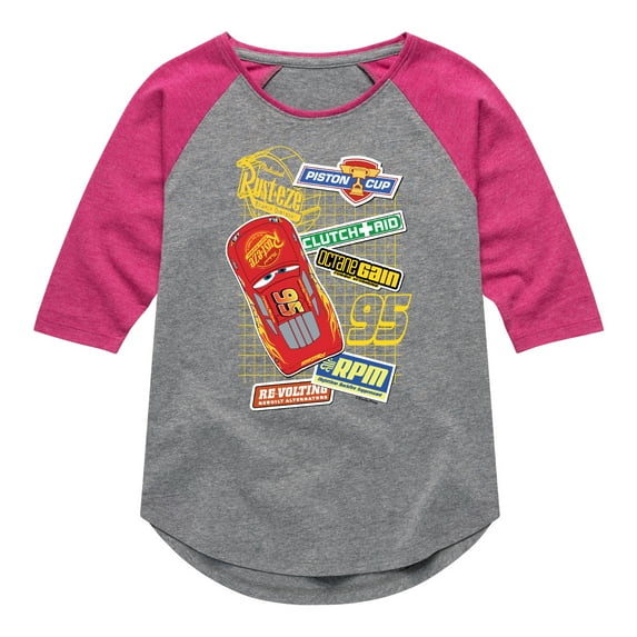 Disney's Cars - McQueen Decals - Toddler And Youth Raglan Graphic T-Shirt