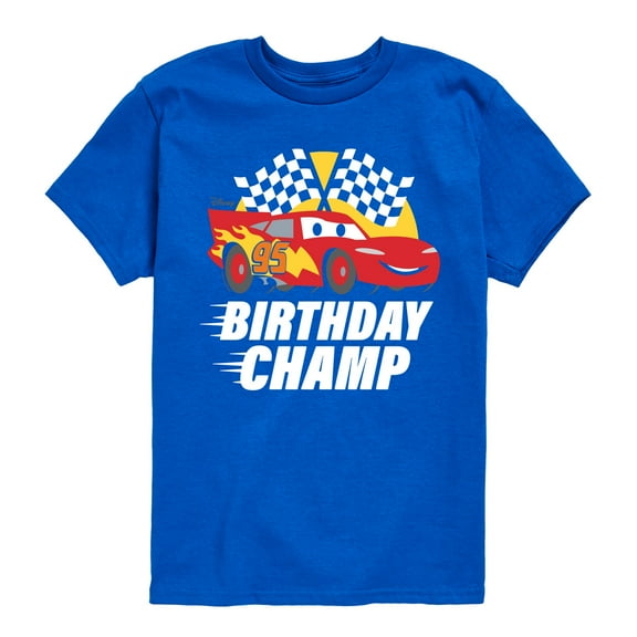 Disney's Cars - Race To Finish Line - Birthday Champ - Boy's Toddler & Youth Short Sleeve Graphic T-Shirt