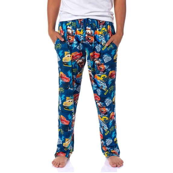 Disney's Cars Radiator Springs Character Men's Lounge Sleep Pajama Pants w Drawstring Elastic Waistband and Side Pockets