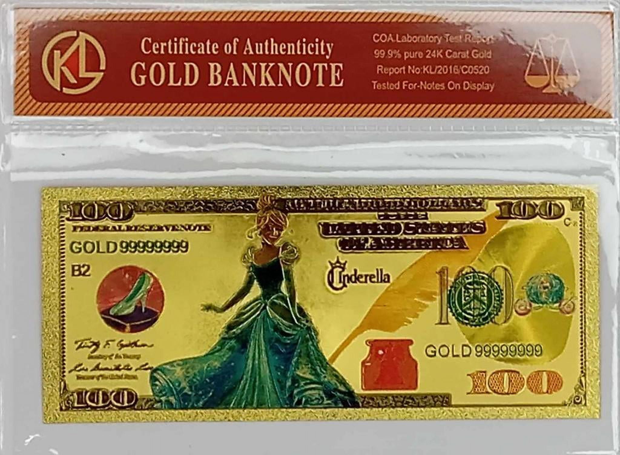 Cinderella 24K Gold Foil Dollar Bank Note