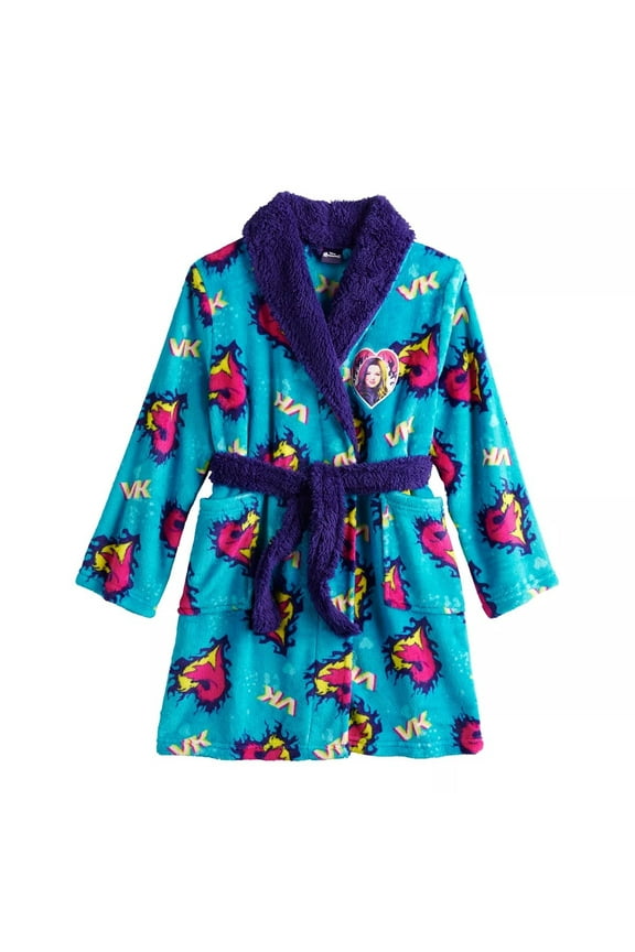 Descendants Mal Girl's Plush Fleece, Faux Sherpa Purple, Bathrobe, Robe, Size 12
