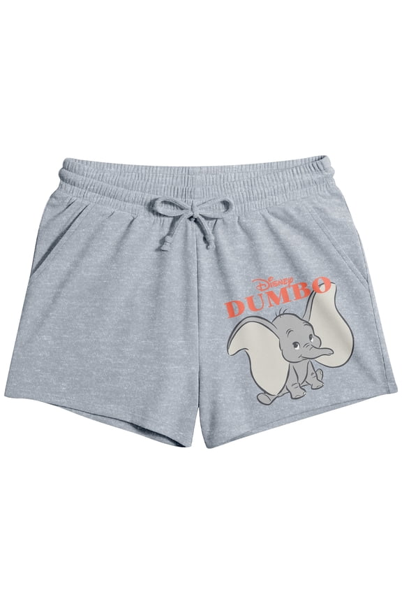 Disney's Dumbo Classic Title Art Women's Heather Gray Lounge Shorts-XL