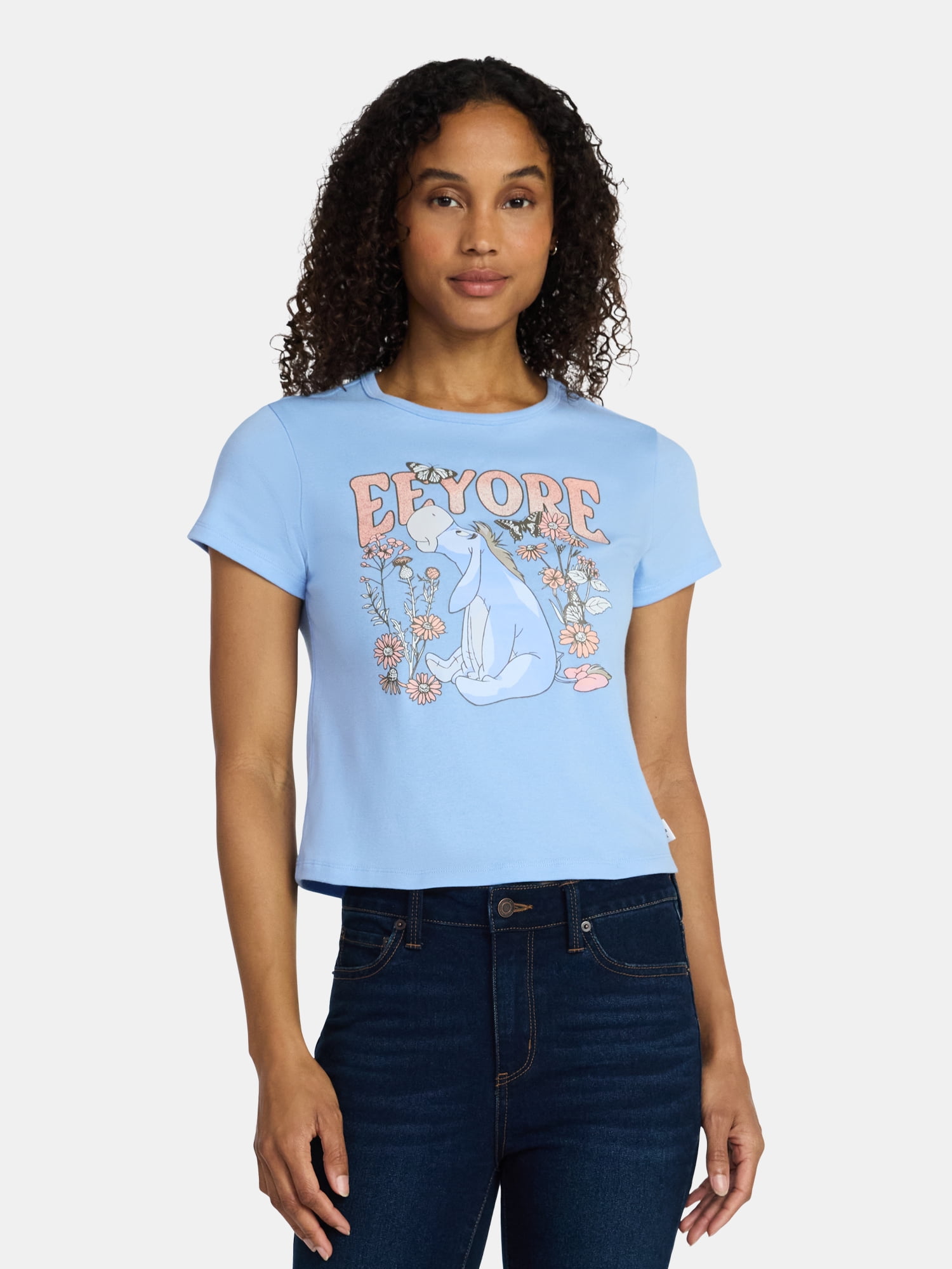 Disney Eeyore Women's Floral Graphic Baby Tee, Sizes XXS-XXL