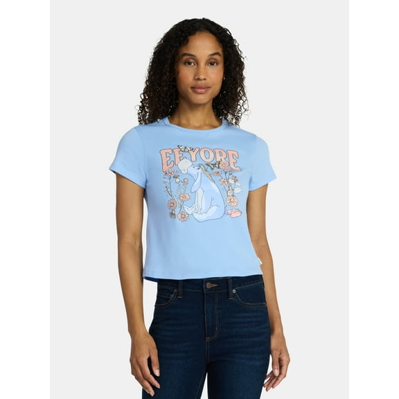 Disney Eeyore Women's Floral Graphic Baby Tee, Sizes XXS-XXL