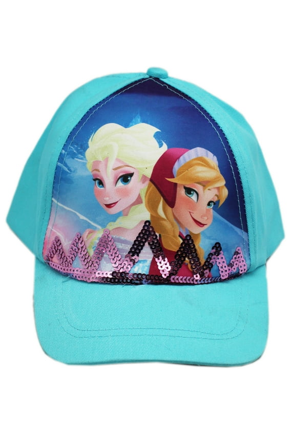 's Frozen Anna and Elsa Light Blue Colored Velcro Adjustable Cap