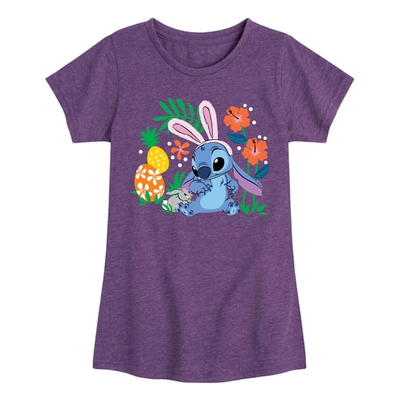 Lilo & Stitch - Stitch Bunny Flowers - Youth Girls Fitted Short Sleeve T-Shirt
