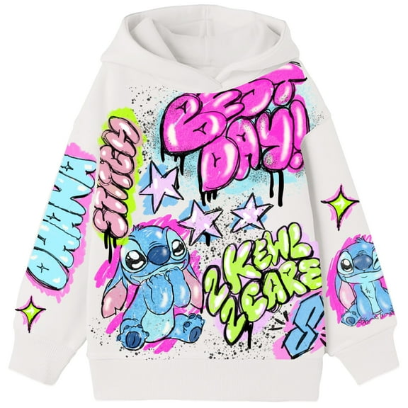 Disney's Lilo & Stitch Girls Airbrush Style Graphic Retro Pullover Hoodie - Little and Big Girls Sizes 4-16