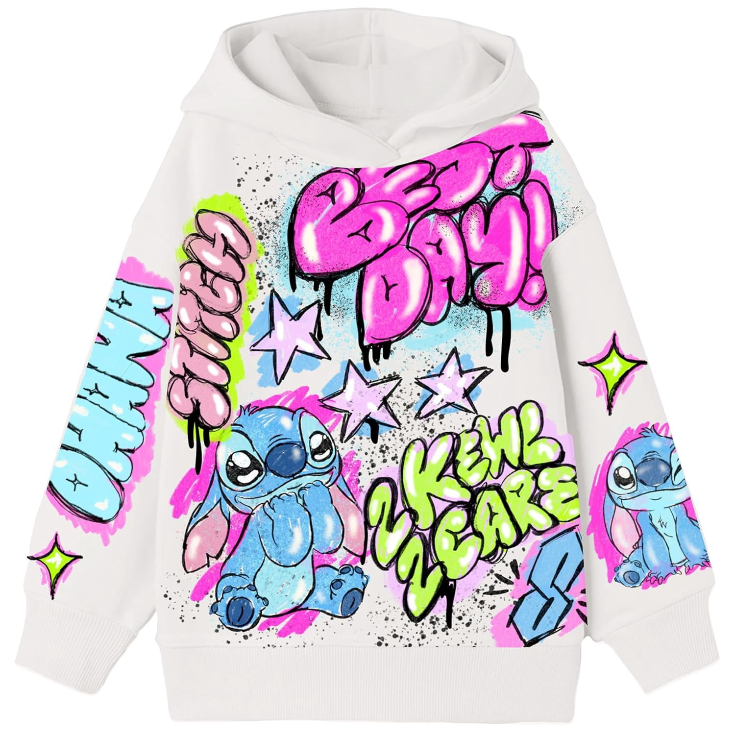 Disney's Lilo & Stitch Girls Airbrush Style Graphic Retro Pullover Hoodie - Little and Big Girls Sizes 4-16