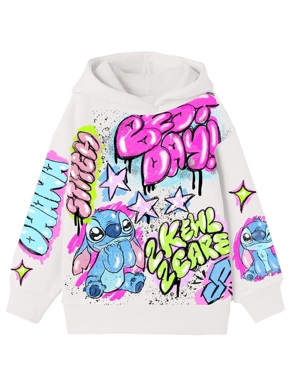 's Lilo & Stitch Girls Airbrush Style Graphic Retro Pullover Hoodie - Little and Big Girls Sizes 4-16