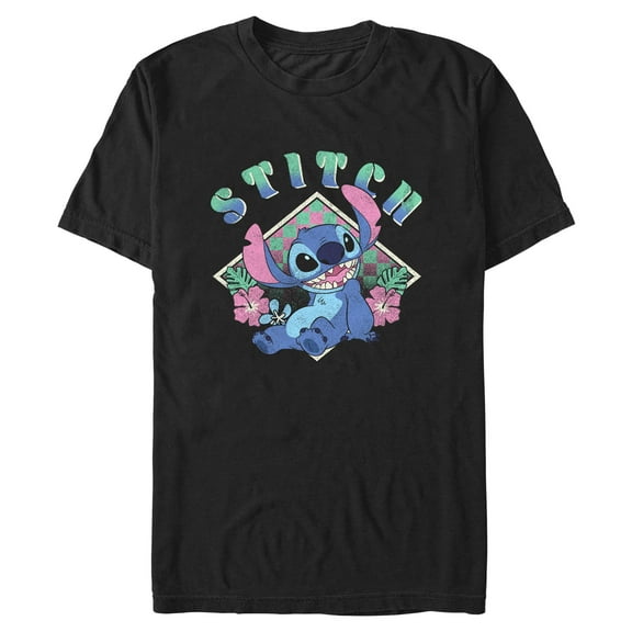 Mens Lilo & Stitch Distressed Checkerboard Stitch T Shirt